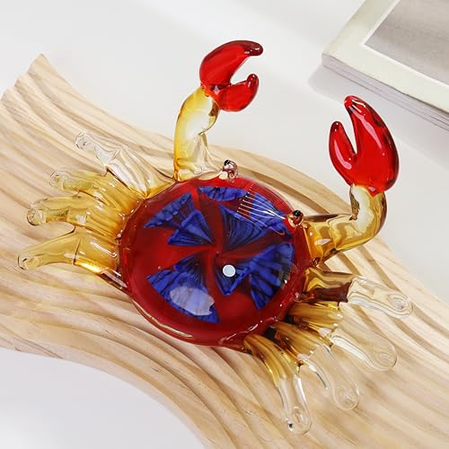 YAOYUAN-Handmade-Red-Glass-Crab-Paperweight-with-Blue-Flower-Unique-Glass-Animal-Sculpture-for-Home-Decor YAOYUAN Handmade Red Glass Crab Paperweight with Blue Flower Unique Glass Animal Sculpture for Home Decor