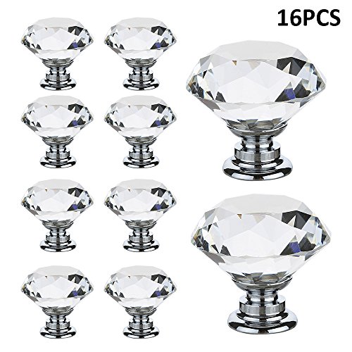 littlegrasseu Pomo de Cristal Transparente con Tornillos Tiradores de Cristal Vidrio para Cajones Vitrinas Puertas Muebles Disponible en 1 8 16 Pcs (16 pcs)