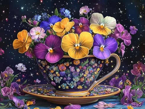 Peinture numéro adulte tasse fleur kit DIY 40x50cm art créatif
