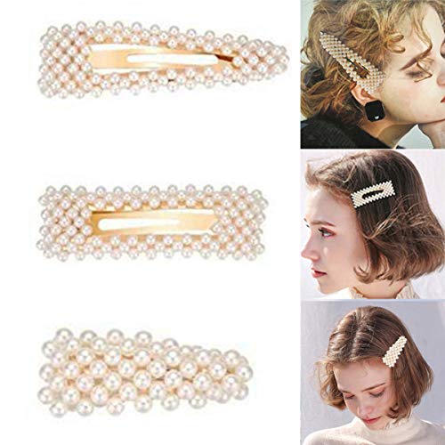 Waldd 3 Pieces Pearls Hair Clips for Women Gold Hair Barrettes Pins for Girls Decorative Hair Accessories for Wedding Bridal Bridesmaid Faux Beauty Snap Clips