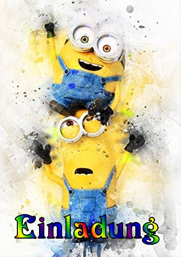 12 Minions Geburtstagseinladungen + Umschläge – DIN A6, 300g/m² Karton, Für Kindergeburtstage