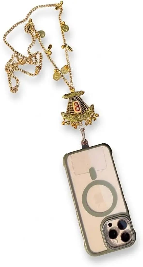 Gold Metal Chain Lanyard with Decorative Pendant for Women, Mobile Card Holder Accessories stylish design Lanyard red accent stone-image-14