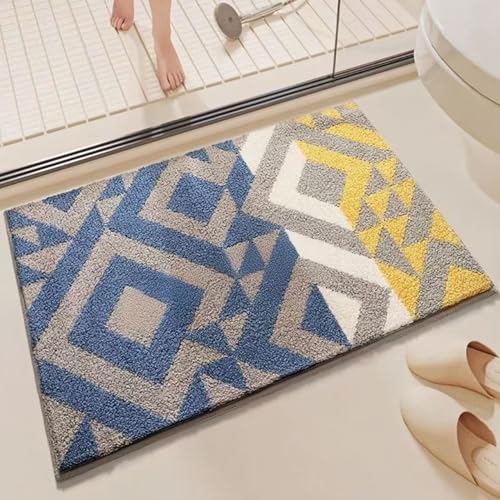Alfombrilla Baño 40X60Cm Gris, Azul, Amarillo Shaggy De Microfibra Lavable A Máquina Alfombra De Baño,Secado Rápido Antideslizante Alfombrilla, Súper Absorbente Alfombras