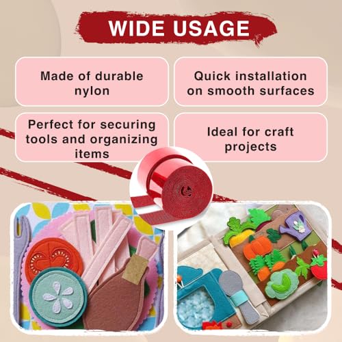 Image of 1.5 inch x 1 Yards Red Wide Hook and Loop with Self Adhesive Tape Strong Sticky Back Roll Nylon Heavy Duty Strips Excellent Grip Fabric Softener for Home Office School Car Craft Organizer