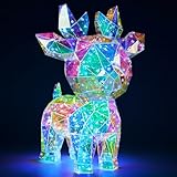 JOIEDOMI Lighted Prismatic Iridescent Christmas Reindeer, 150 LED Cool White Lights, 15 inch USB Powered Iridescent Xmas Deer Indoor Christmas Decoration Party Holiday Desktop Fawn for Home Decor