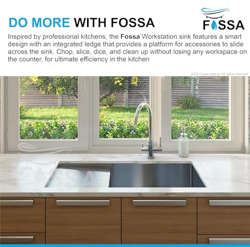 Image of Fossa 45 inchx20 inchx10 inch Inch Single Bowl Drain Board Premium Stainless Steel Handmade Kitchen Sink (Matte Finish) Silver