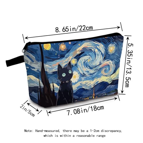 Starry Night Oil Painting Cat Makeup Bag for Women Travel Cosmetic Organizer Bag Teacher Appreciation Gifts Small Zipper Toiletry Bag2