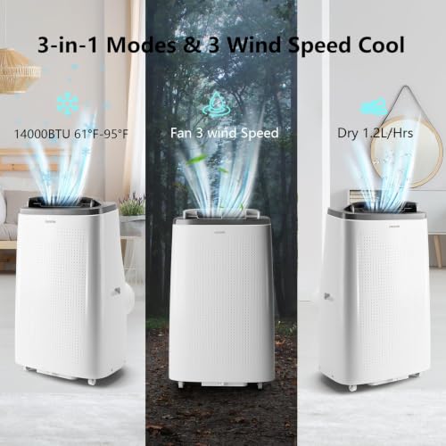Image of Garvee 14,000 BTU(9300 BTU SACC) Portable Air Conditioner | 3-in-1 Cooling, Dehumidifier & Fan AC Unit with Remote Control, for Bedroom Living Room Garage, Rooms Up to 750 Sq.Ft