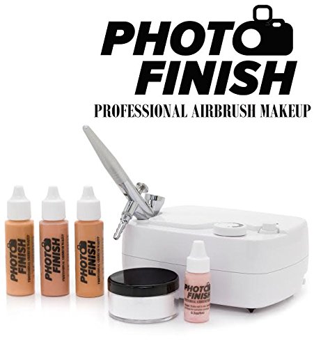 Photo Finish Professional Airbrush Cosmetic Makeup System Kit/Chose Shades- Light Medium or Tan 3pc Foundation Set - Chose Matte or Luminous Finish Kit (Medium- Luminous Finish)