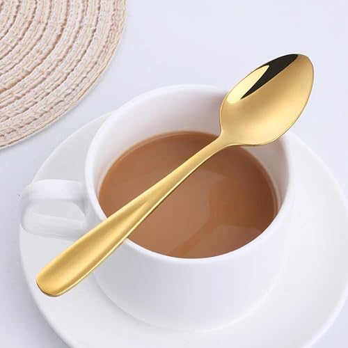 Miniatura 4 de Dongbo Juego de 12 cucharas de café de acero inoxidable, mini cucharas de servir para té, postre apto para lavavajillas, 5.4 pulgadas, color dorado