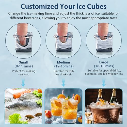 Image of Commercial Ice Maker 100 Lbs /24H, Dual Water Inlet Options, Rapid 36 Ice Cubes in 9-15 Mins, Stainless Steel Ice Under Counter /Freestanding Machine for Home, Party, Office