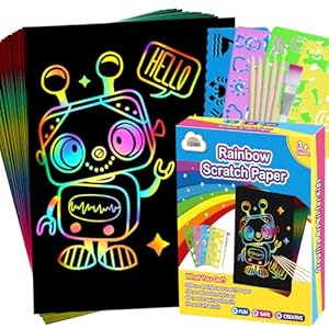 ZMLM Easter Crafts Gifts for Kids – 60PCS Rainbow Scratch Paper Art Boys Gifts for Girls Boys Ages 4-8 8-12, Easter Basket Stuffers for Kids Birthday Toys and Games Activities Gift (Blue)