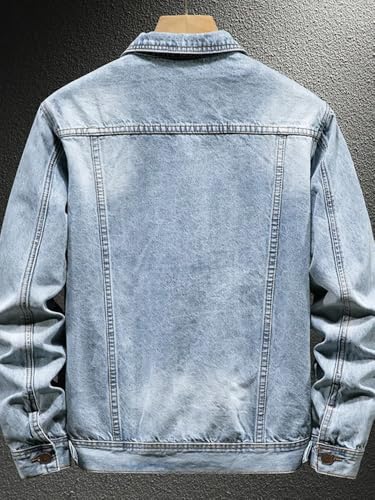 Autumn Spring Solid Color Retro Sports Motorcycle Denim Jacket Men's Loose Outerwear3