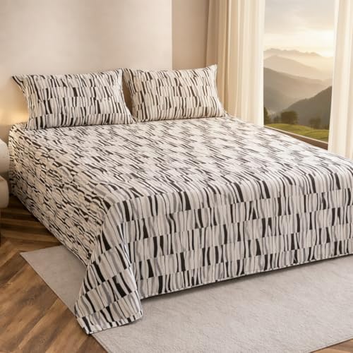 Image of Amazon Brand - Umi Soft Cotton 210 TC Striped Bedsheet Set 90X108 Inch | King /Double Bed Sheet with 2 Pillow Covers 17x27 | Trendy Elegant Stripes