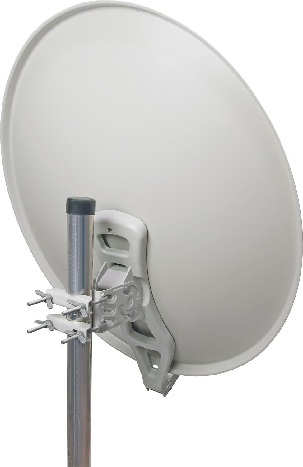SCHWAIGER Antena parabólica I Ø 80 cm de aluminio Offset Antena en gris claro I Multifeed adecuado & resistente a la intemperie I Cuenco de satélite con brazo LNB y soporte de mástil I Potencia de