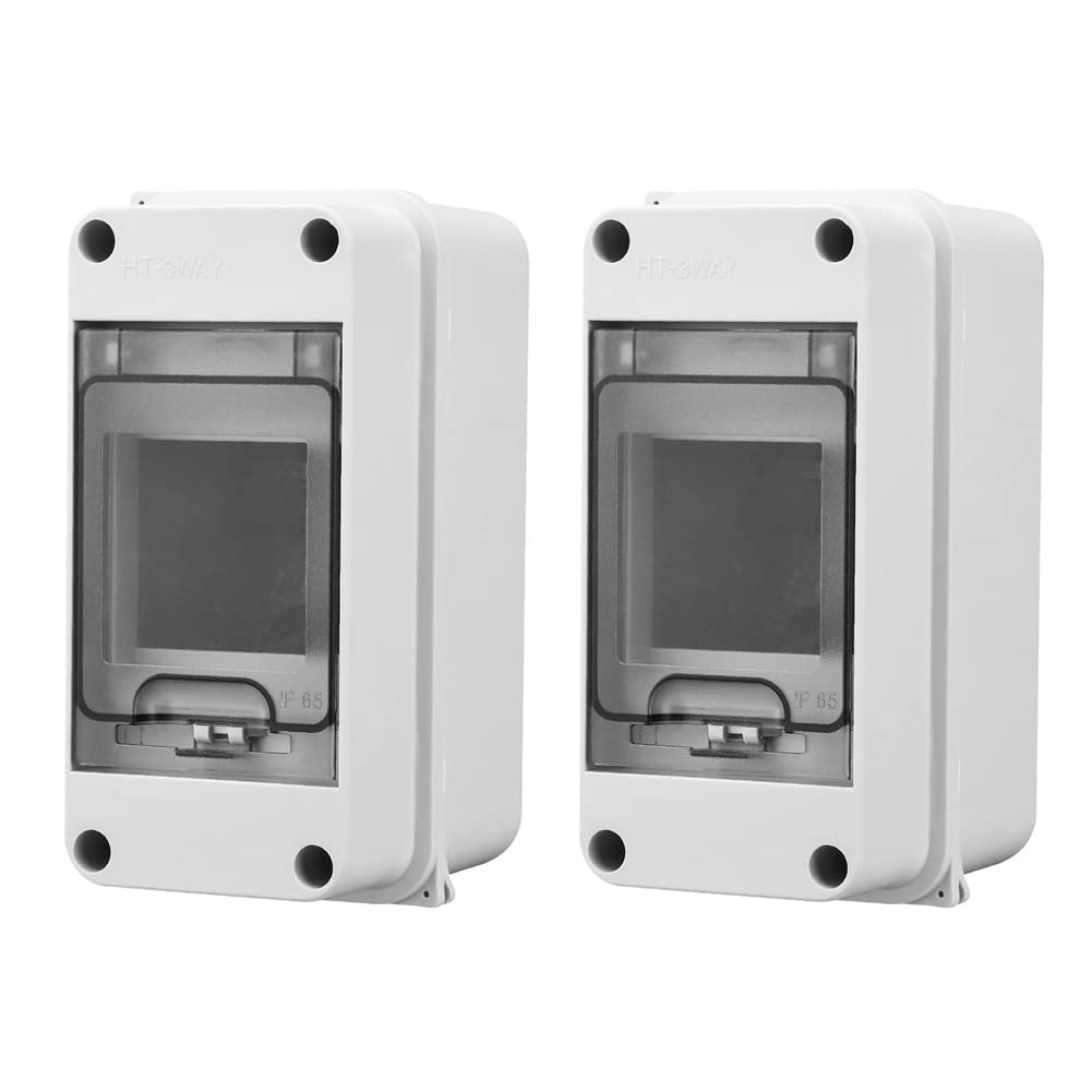 Littimoon Distribution Protection Box, Waterproof Transparent Cover 3 DIN Rail Outdoor Distribution Junction Box 2Pcs