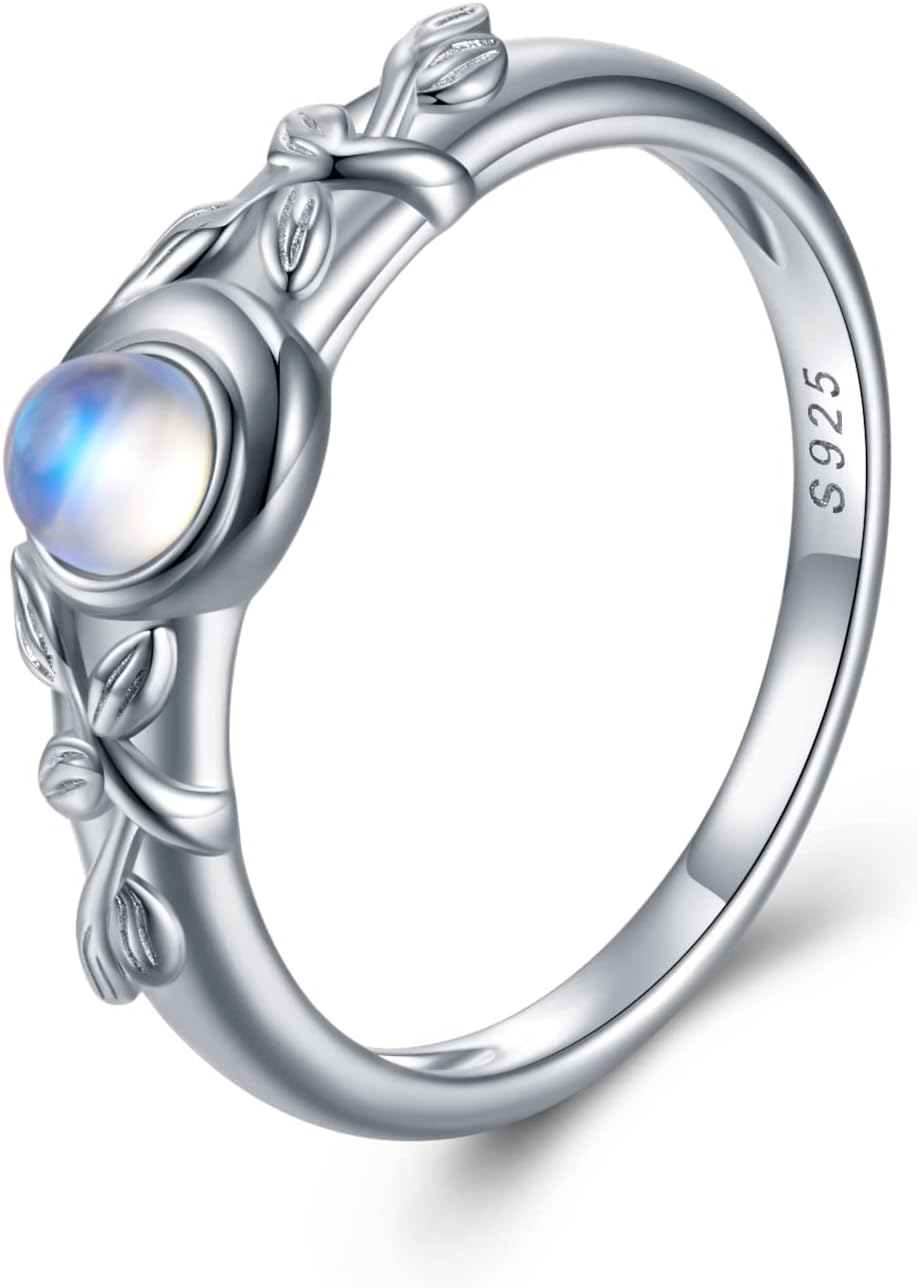 Moonstone Ring for Women 925 Sterling Silver Leaf Moonstone Ring Jewelry for Women