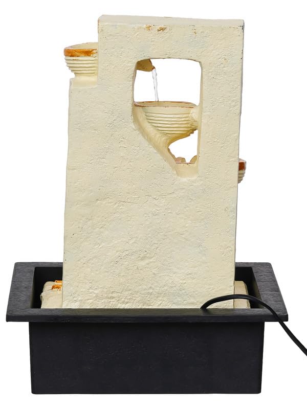 Image of Polyresin Table Top 4 Diya Steps & Golden Colour Leaf Design Indoor Waterfall Fountain for Home Decor with LED Lights & Speed Controller Pump (Size: 40 x 29.5 x 22CM | Weight: 2250grm)