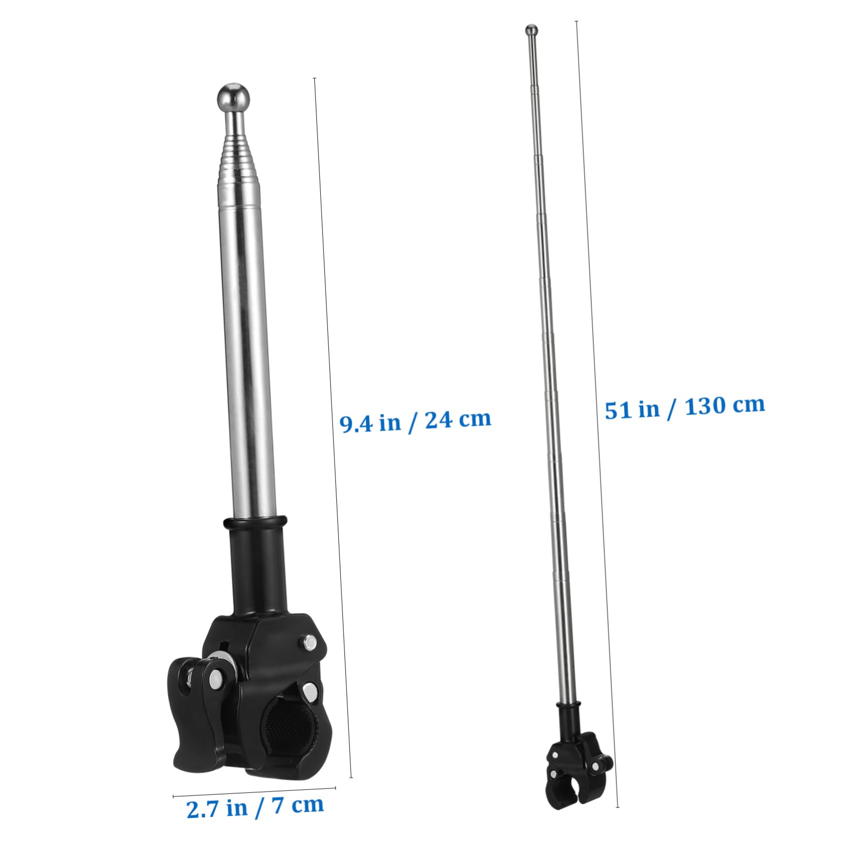 Amosfun 2 Series Asta De Bandera del Vehículo Bandera De Motocicleta Asta De Bandera Extensible Asta De Bandera De Montaje En Bicicleta Asta De Bandera De Seguridad del Manillar 2 Piezas*2