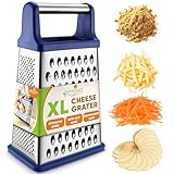 Spring Chef Stainless Steel XL Parmesan Cheese Grater with Handle - 4 Sided Metal Box Grater for Kitchen - Dishwasher Safe Potato Shredder for Hash Browns, Potato, Carrot, Vegetables - Sapphire