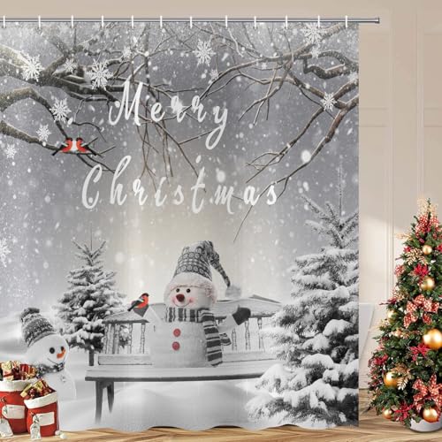 ASDCXZ Weihnachten Duschvorhang 180x180 cm, Winter Weihnachtlich...