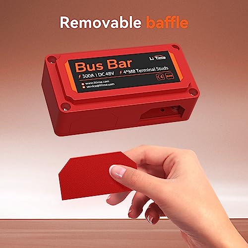 Image of LiTime 300A Bus Bar Power Distribution Block, 4 x M8 Studs, Max 48V DC, Red