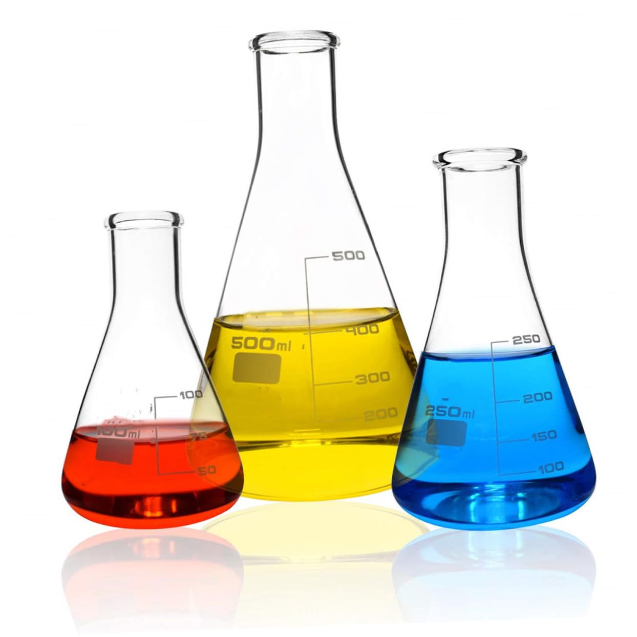 VILLCASE Erlenmeyerkolben Wissenschaftliche Schmale- Mund Glas Erlenmeyerkolben Set 3 Größen 100Ml 250Ml 500Ml 3. 3 Borosilikatglas mit Gedruckt Graduation