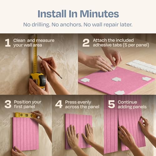 Image of X-Large Cork Board Alternative 12-Pack Felt Bulletin Board Thick and Decorative Pin Board for Home Office Walls 47.24 x 35.43 Inches with 72 Adhesive Tabs - [Chic Pink]