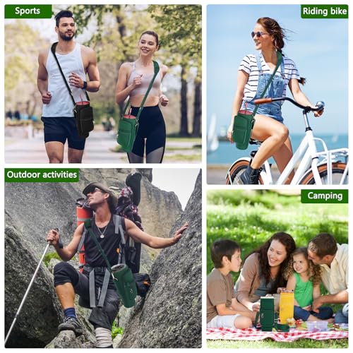 Image of Water Bottle Carrier Bag with Phone Pocket Compatible with Stanley /Meoky 40 oz Tumbler with Handle,Water Bottle Holder Pouch with Adjustable Strap Compatible with Stanley Cup Accessories,Green