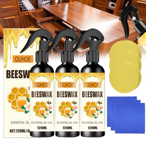 OUHOE Beeswax Spray Furniture Polish, Natural Micro-Molecularized Natural Beeswax Care Spray & Restorer Original for Furniture, Floor, Tables, Cabinets, Living Rooms,Kitchens (3)