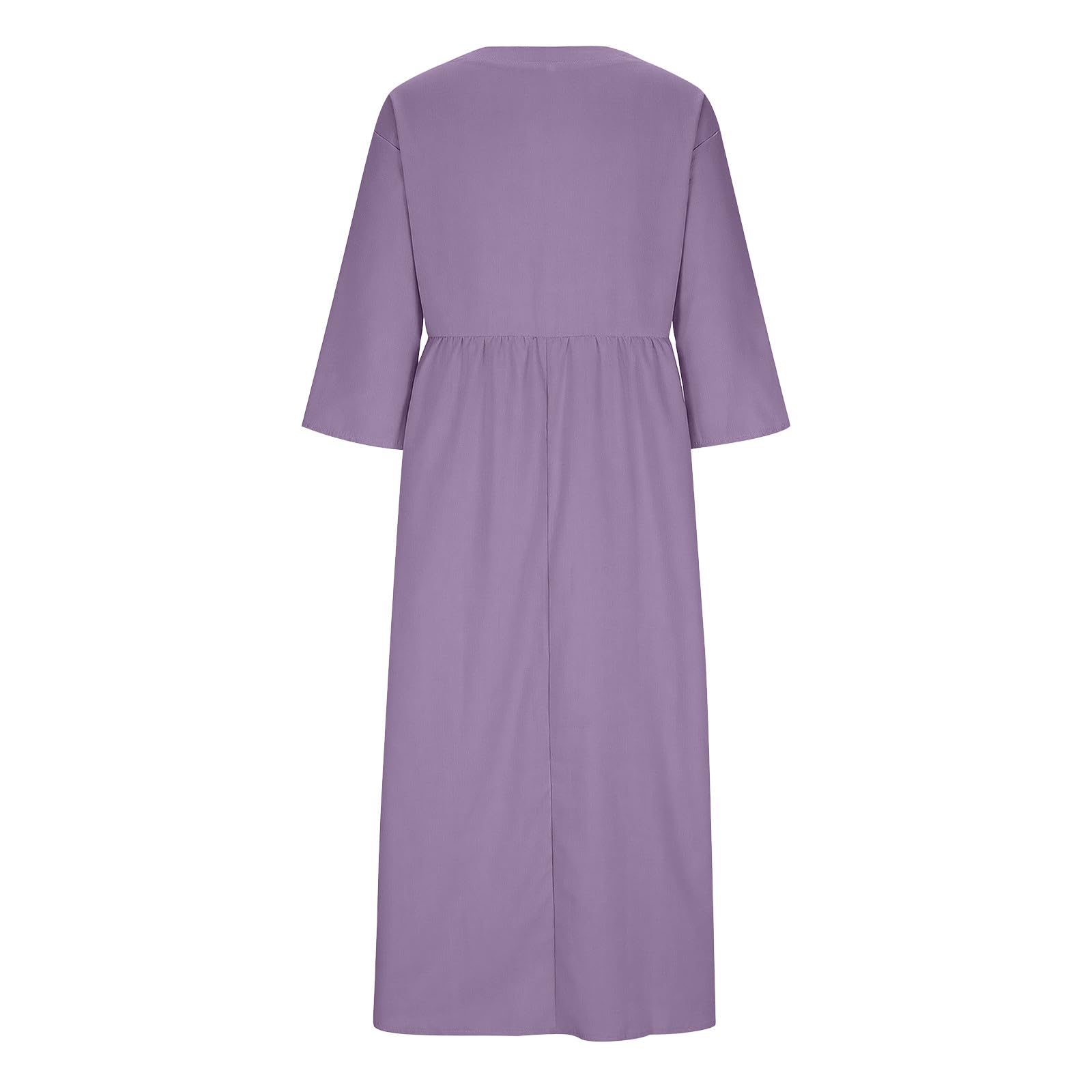 Abiti Lunghi Estivi Donna Lino Vestito Lungo in Cotone a Maniche a 3/4 Morbido Abito Scollo a V Boho Chic Abito Largo con Tasche Comodo Abiti Mare Casual Tinta Unita Leggeri Vestiti Baggy da Spiaggia