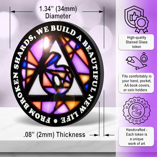 Image of Stained Glass 6 Year AA Chip Sobriety Coin Medallion, Fragments to Freedom Alcoholics Anonymous Addiction Recovery Anniversary Token, Inspirational Sober Gifts for Men and Women by the Token Shop