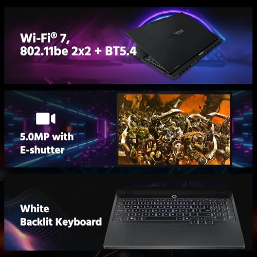 Legion 5 - Computer portatile da gioco WQXGA 165Hz OLED con tecnologia AI, AMD Ryzen 7 260, GeForce RTX 5060 GDDR7, 32 GB DDR5, SSD da 2 TB, tastiera retroilluminata, Wi-Fi, Win 11 Pro, nero - Notebook - Immagine 7
