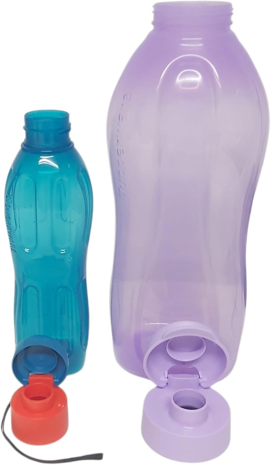 Tupperware EcoEasy Trinkflasche 2,0 Liter Flieder mit Flip-Top + SIGNORA WARE Eco Trinkflasche 500 ml Türkis/Orange – BPA-freies 2er-Trinkflaschen-Set