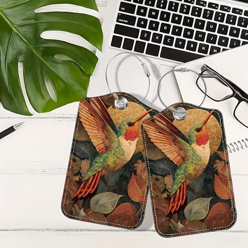 Image of Hummingbird Luggage Tags 2 Pack, PU Leather Privacy Flap