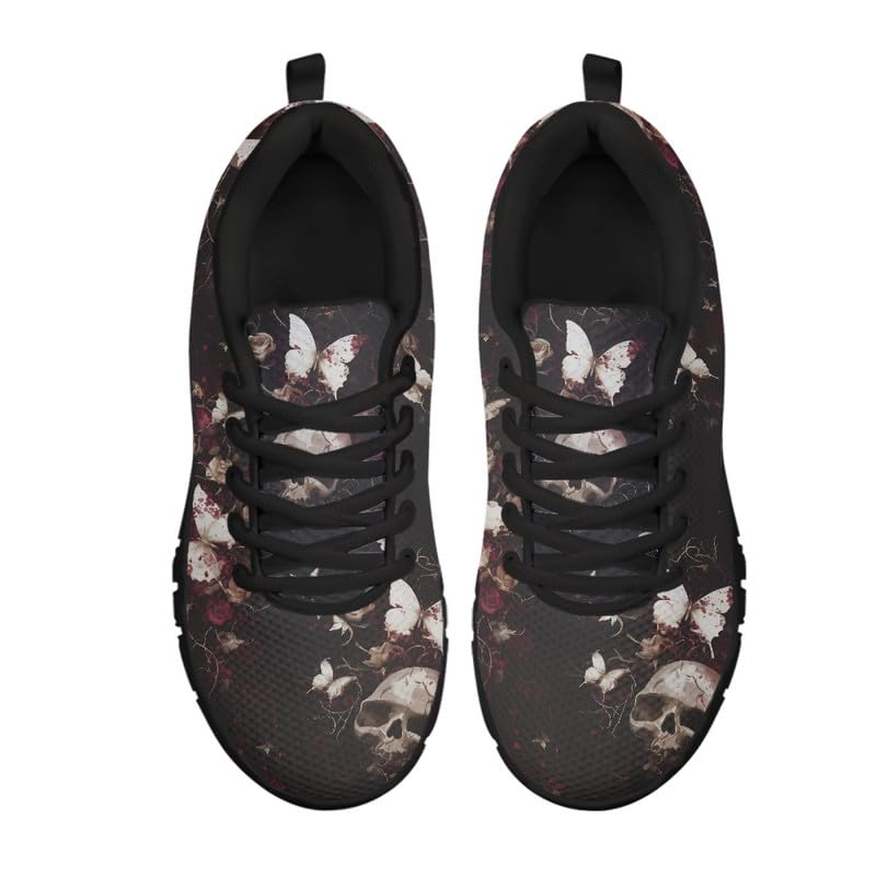 Scarpe da ginnastica con teschi per donne e uomini, scarpe da passeggio casual nere in rete, comode scarpe da lavoro a taglio basso