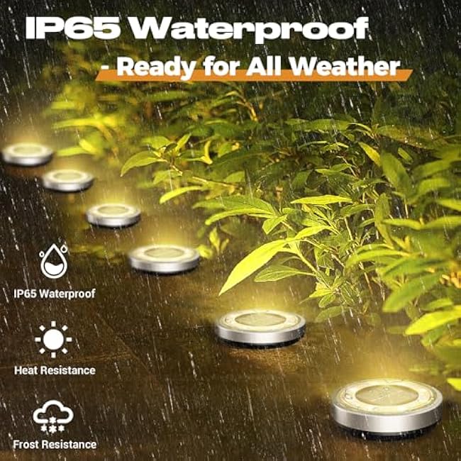 Solar Ground Lights,8 Pack Flat Solar Lights Outdoor Waterproof, Bright LED Solar Disc Lights, 3000K Warm White Landscape Lighting for Outside Yard Garden Pathway Driveway Lawn