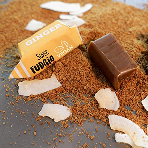 SUPER FUDGiO Organic Bonbons - Ingwer – Vegan und Glutenfrei - Bio Karamellbonbons ohne Palmöl - mit Bio Kokosmilch und Kokosnusszucker 10 X 150g Multipack