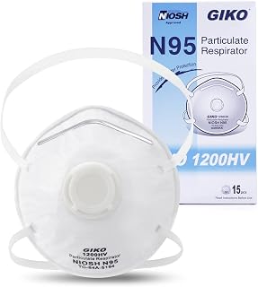 GIKO NIOSH Approved N95 Respirator Masks with Valve - 15 Pack Cup Style for Dust Protection, Adults Men Women