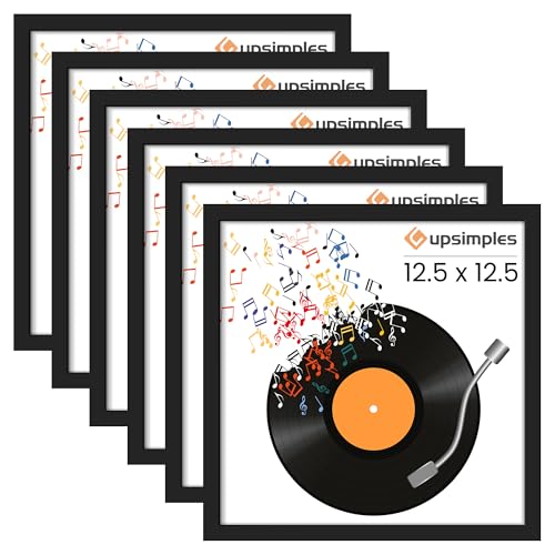 Image of upsimples Vinyl Record Frame 12.5x12.5, Wall Display 6 Pack, Black | For 12inch Album Cover, Gallery Wall Decor, For Record Collector