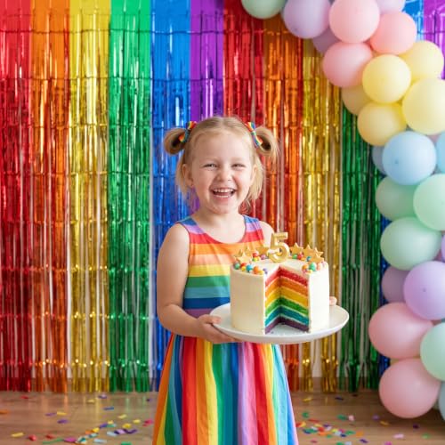 Image of TONIFUL 2Pcs Rainbow Metallic Tinsel Foil Fringe Curtain Door Streamer