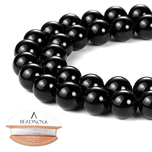 Image of BEADNOVA Black Onyx Agate Beads Natural Crystal Beads Stone Gemstone Round Loose Energy Healing with Crystal Stretch Cord for Jewelry Making (10mm, 36-38pcs)