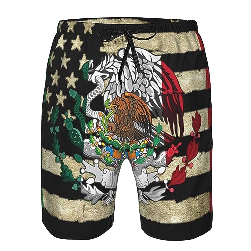 America Flag and Mexican Mexico Flag Mens Swim Trunks Quick Dry Summer Beach Shorts4