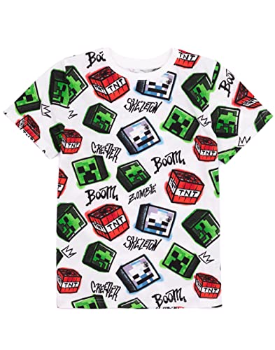 Minecraft Kids 2 Pack T-Shirt | Boys & Girls Black and White Short Sleeve Graphic Tee | Skeleton & Creeper | Multi-Pack Set4