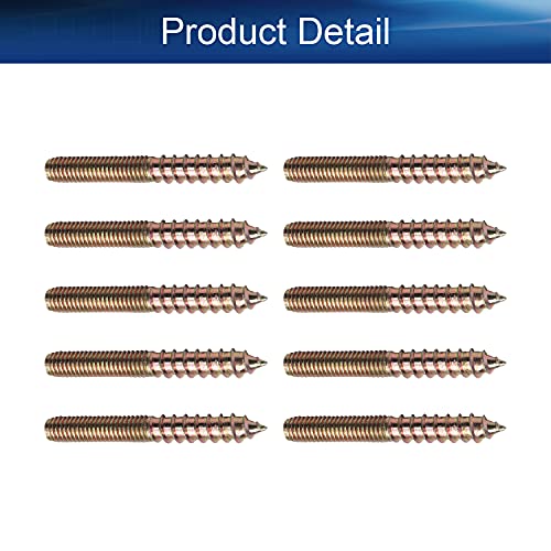 Image of 10Pcs Carbon Steel Double Headed Hanger Bolts 2 inch Length Self-Tapping Screw for Furniture Installation M6x50 Bronze