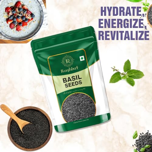 Image of Raghbat Basil Seeds 200g - Sabja Seeds | Reduce Body Heat | Tukmaria Seeds for Weight Management | High in Fibre & Omega 3
