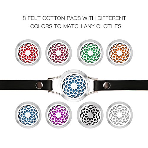 Essential Oil Diffuser Bracelet,Stainless Steel Aromatherapy Locket Bracelets Leather Band with 8 Color Pads,Girls Women Jewelry Gift Set