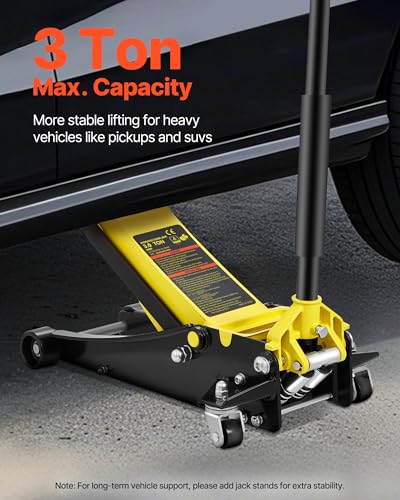 Image of VEVOR 3 Ton Low Profile Floor Jack | Heavy-Duty Racing, Dual Pistons Quick Lift Pump, Lifting Range 3.35 inch-19.69 inch