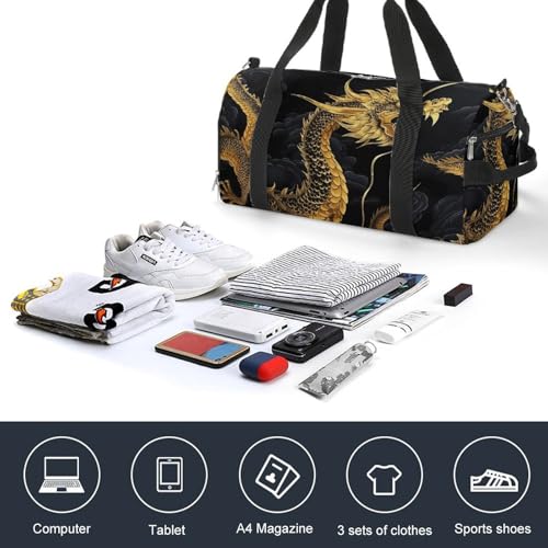 Sac de gym imprimé dragon jaune et zippé avec compartiments