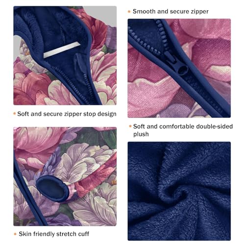 Colors Floral Pattern Toddler Fleece Jacket Girl Boys Hooded Fleece Jacket Coat Warm Outwear Zip-up 3-10T3